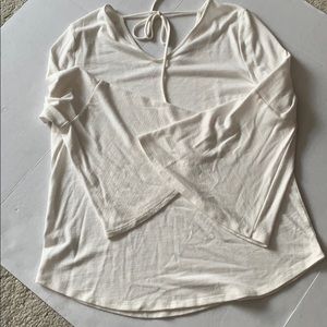 LOFT Cream Bell Sleeve Tie Back Sweater